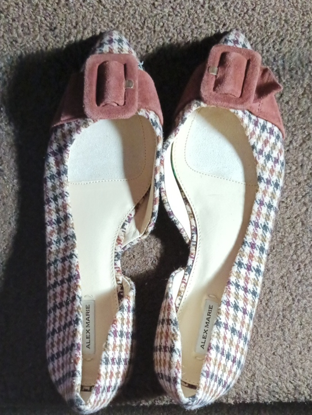 Alex Marie Multicolor Houndstooth Pointed Flats with Rose Buckle